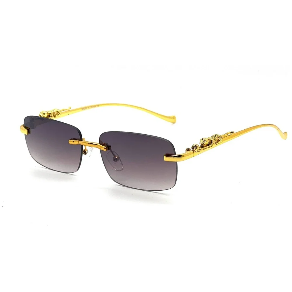 Men Sunglasses Gold Accents Rectangle Frameless Hip Hop Street Trendy Wear Gafas